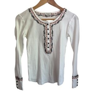 Lucky Brand Embroidered Thermal Henley Top Size Small